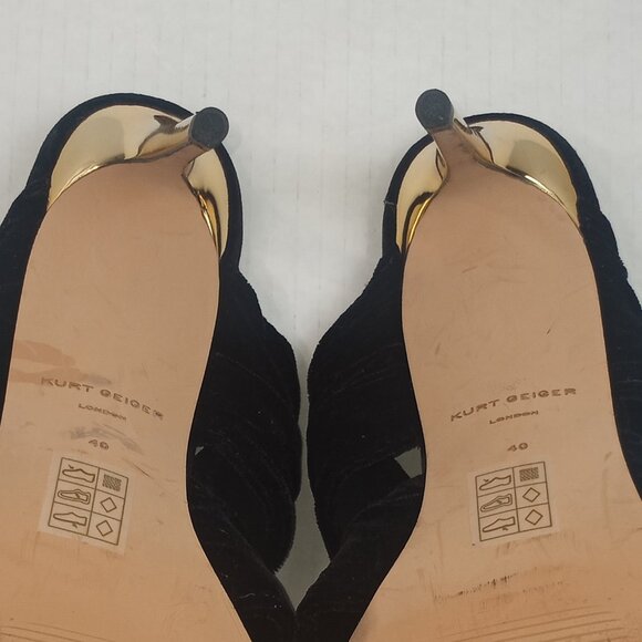 Kurt Geiger London Bloom Black Velvet Flower Square Toe Mule Heels - Picture 9 of 10